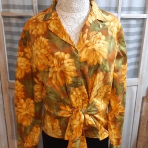 Jones New York Yellow And Green Floral Print Blouse Size XL